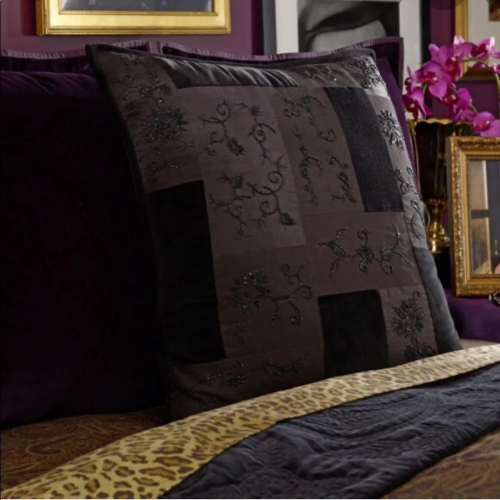 Ralph Lauren New Bohemian Quilt Beaded black Velvet European Sham
